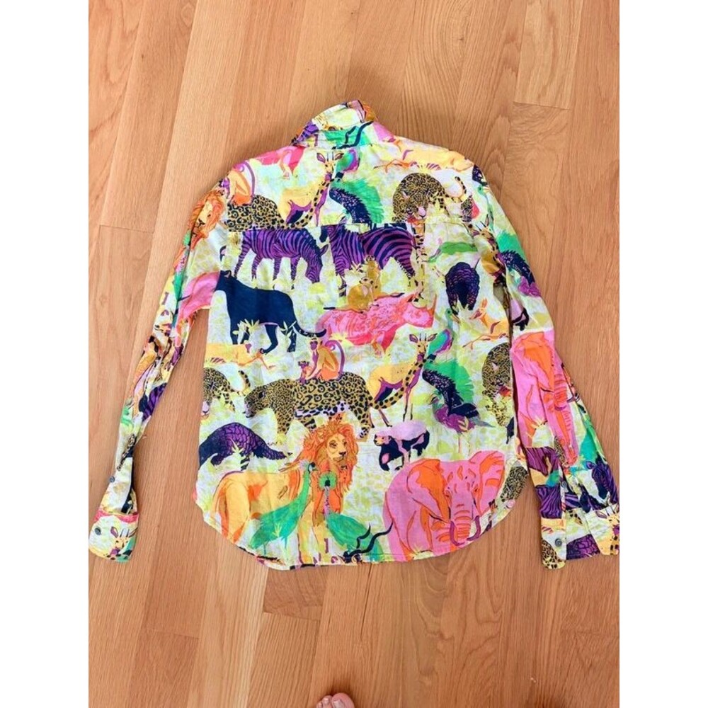 J.Crew Safari Animal Print Button Shirt Colorful Cotton Size 4 - Picture 4 of 4